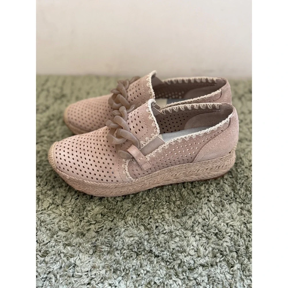 Dolce‎ Vita Jhenee Taupe Suede Espadrille Platform Sneaker Chain Slip On 9